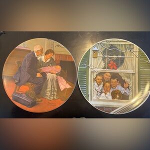 Norman Rockwell Wall Art Plates - Red, Green, Brown
